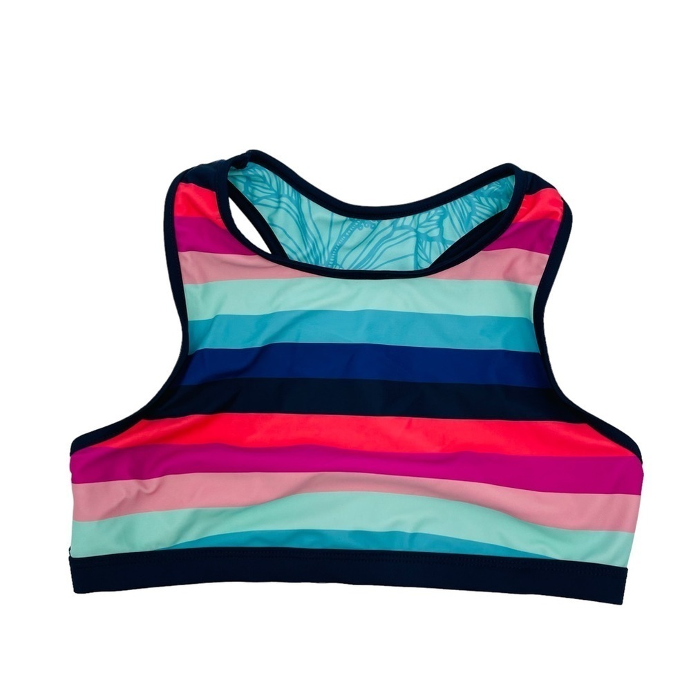 Eddie Bauer racerback bikini top reversible rainbow‎ hibiscus girls size L 14/16